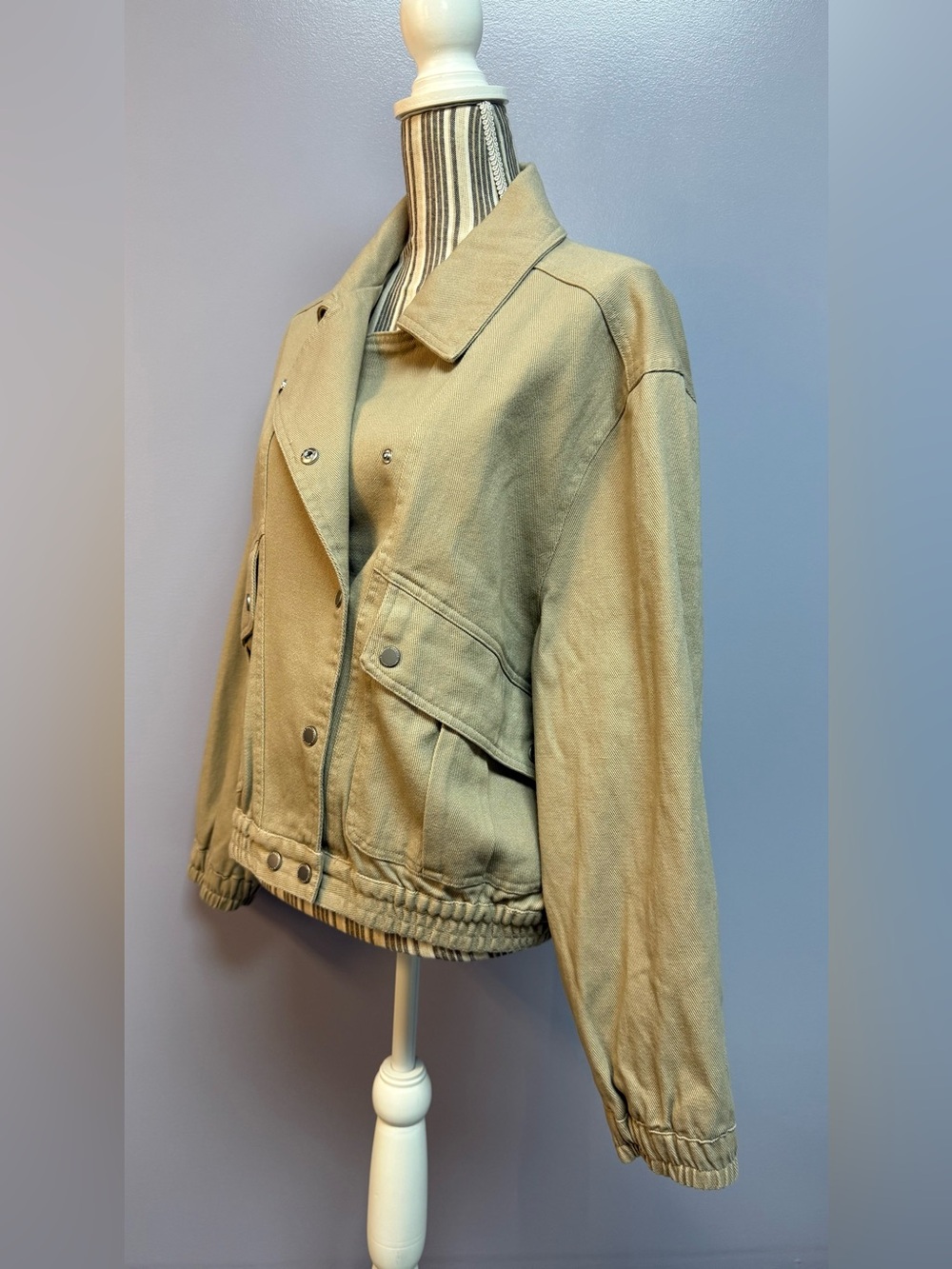 NWT Rebecca Minkoff collard snap cotton Beige Utility Jacket M - Picture 4 of 16